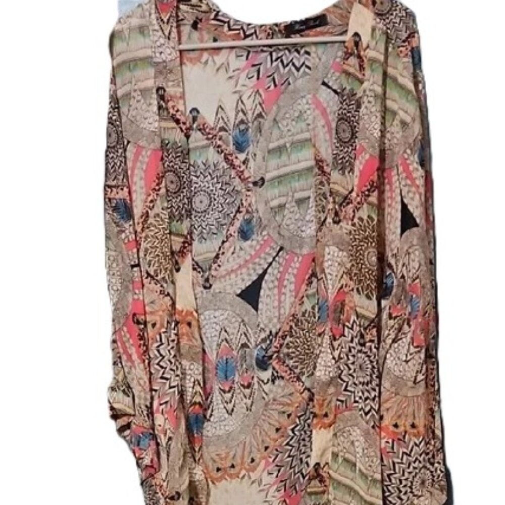 Honey Punch Women's Pink and Blue Boho Festival Kimono - One Size - Picture 2 of 5